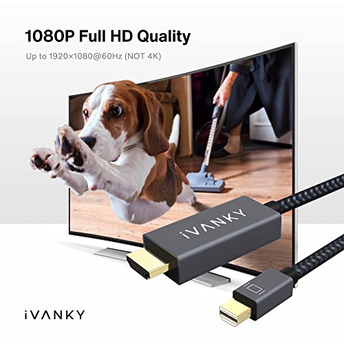 Mini DisplayPort to HDMI Cable,iVANKY Mini DP (Thunderbolt) to HDMI Cable 6.6ft,Nylon Braided,Aluminum Shell,Optimal Chip Solution for MacBook Air/Pro,Surface Pro/Dock,Monitor,Projector and More-1080P