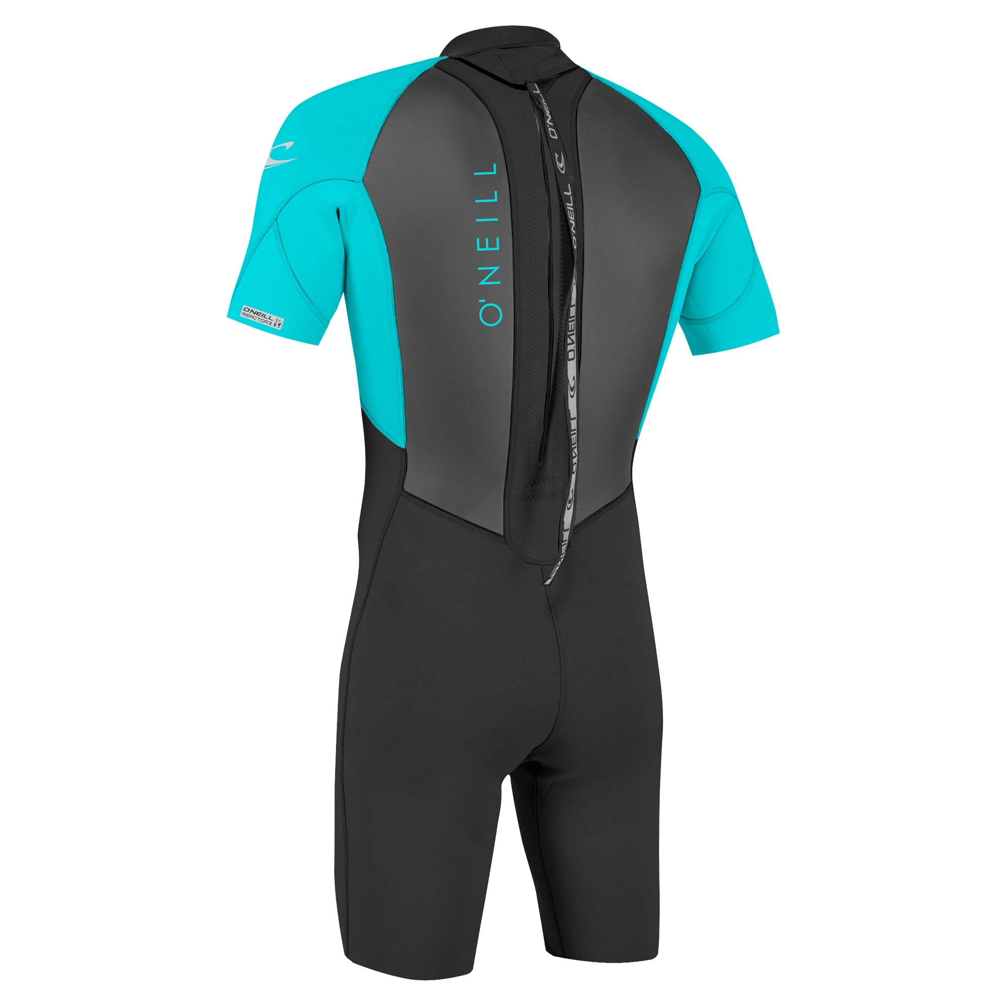 O'Neill Wetsuits Youth Reactor-2 2mm Back Zip Short Sleeve Spring Wetsuit, Black/Aqua, 6