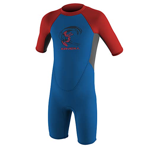 O'Neill Toddler Reactor-2 2mm Back Zip Short Sleeve Spring Wetsuit, Ocean/Graphite/Red, 4