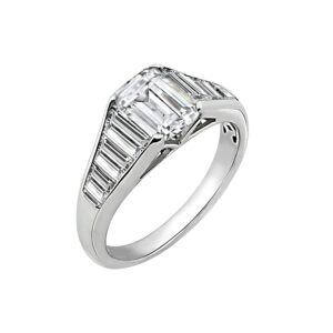 diamonbliss tapered baguette & emerald cut ring 925 sterling silver single prong set engagement ring band | 4.00 carats cubic zirconia cz simulated diamond (8)