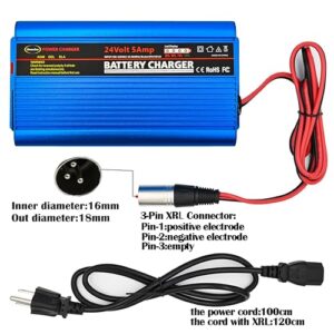 Unocho 24V Battery Charger Automatic Smart Charger 5A trickle Charger and I/O Switch 3 pin XLR Connector for Charging AGM Gel Lead-Acid Batteries for Cars wheelchairs Boats