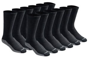 dickies men's dri-tech legacy moisture control crew socks multipack, black (12 pairs), large