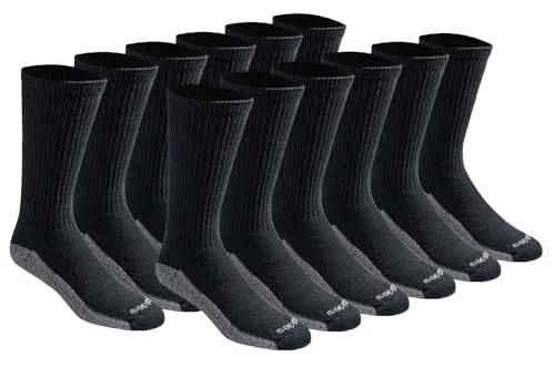 Dickies Men's Dri-Tech Legacy Moisture Control Crew Socks Multipack, Black (12 Pairs), Large