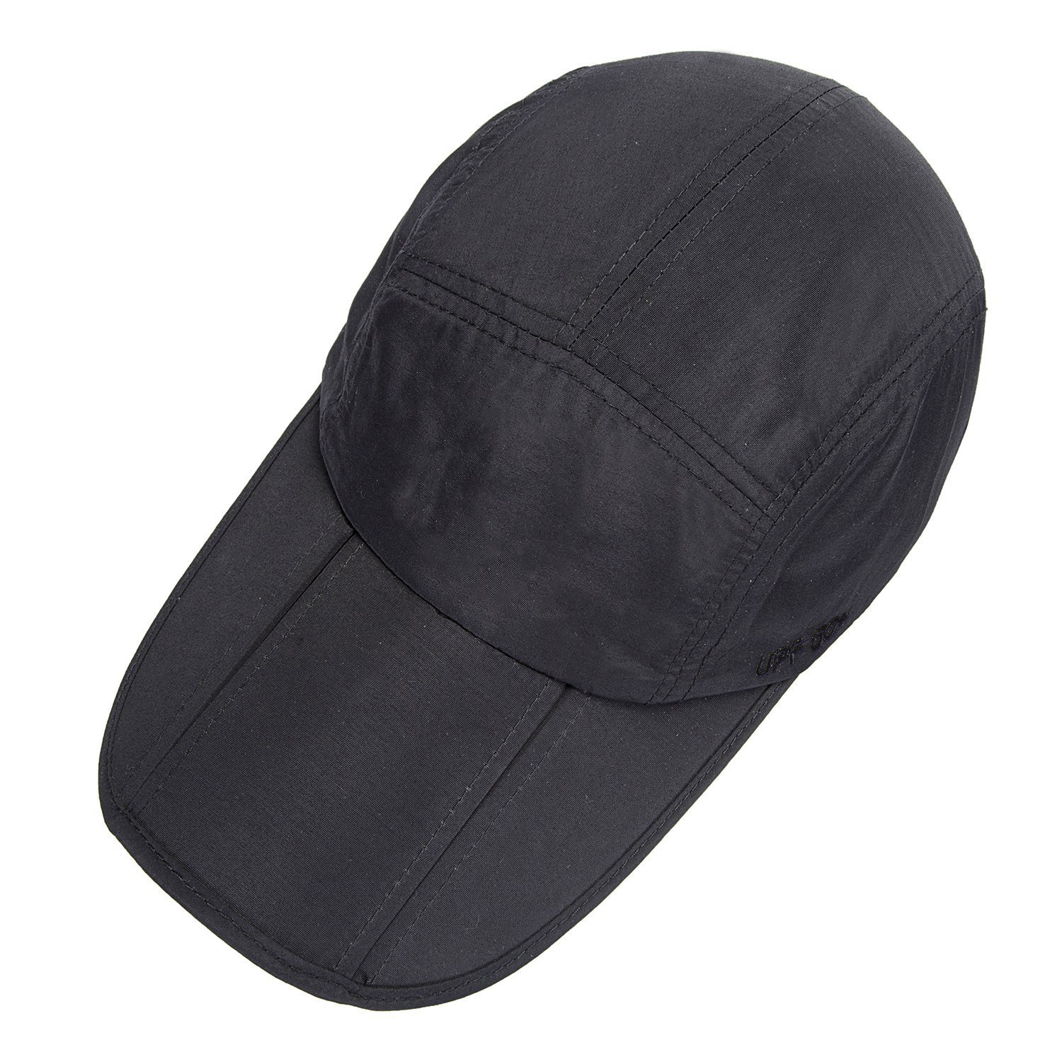 UPF 50+ Foldable Baseball Cap Sun Protection Quick Dry Portable Folding Hats for Men or Women, Black