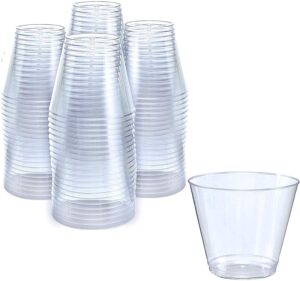 prestee small clear plastic cups, 5 oz. 100 pack, hard disposable cups, plastic wine cups, plastic cocktail glasses, plastic drinking cups, plastic party punch cups, bulk wedding plastic tumblers