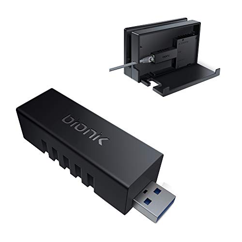 Bionik Giganet Adapter USB 3.0 to Wired Ethernet: Compatible with Nintendo Switch, Fully Hidden In-Dock Size, Gigabit 10/100/1000 LAN Port, High Airflow Grill Pattern