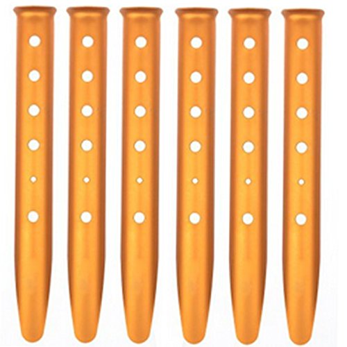 Ogrmar Aluminum Tent Stakes for Camping in Snow and Sand Tent Boating Hiking Backpacking Picnic Shelter Shade Canopy Outdoor Activity Pack of 6 (Orange, 6Pcs)