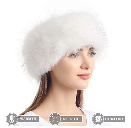 LA CARRIE Faux Fur Headband with Stretch Women's Winter Earwarmer Earmuff (White)