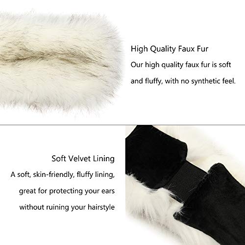 LA CARRIE Faux Fur Headband with Stretch Women's Winter Earwarmer Earmuff (White)