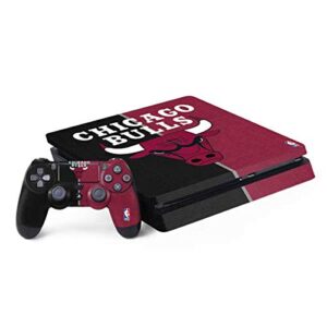 skinit decal gaming skin compatible with ps4 slim bundle - officially licensed nba chicago bulls canvas design