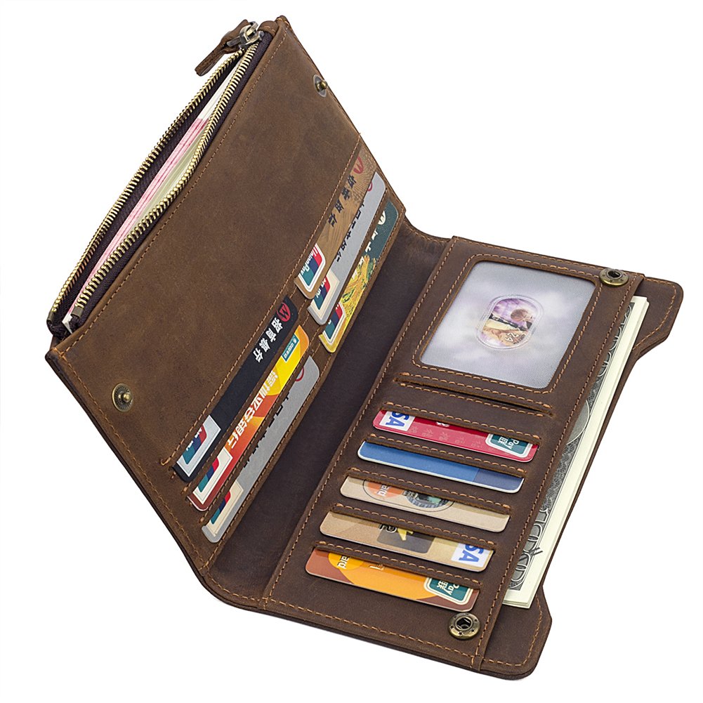 Genda 2Archer Men's Vintage Genuine Leather Long Bifold RFID Wallet Checkbook Holder