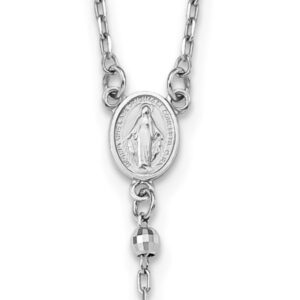 IceCarats 14K White Gold 3mm Beaded Rosary Necklace 24 inch Chain