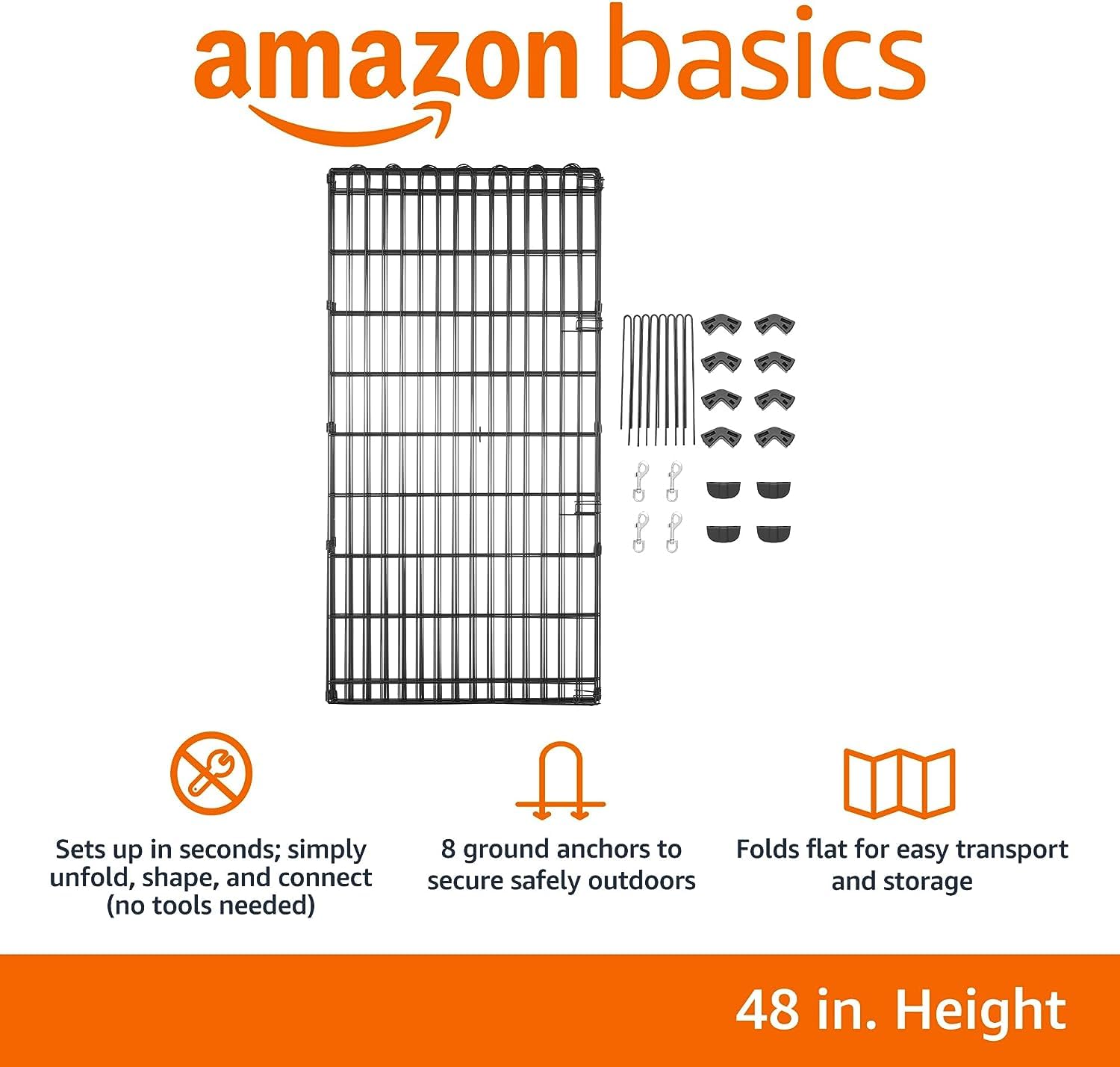 Amazon Basics Foldable Octagonal Metal Exercise Pet Play Pen for Dogs, Fence Pen, No Door, Large, 60 x 60 x 48 Inches, black