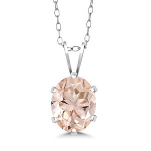 Gem Stone King 925 Sterling Silver Peach Morganite Pendant Necklace For Women (0.65 Cttw, Oval 7X5MM With 18 Inch Silver Chain)