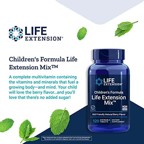 Life Extension Children's Formula Mix Berry-Flavored, Kid-Friendly Chewable Multivitamin – Gluten-Free, Non-GMO – 120 Chewable Tablets