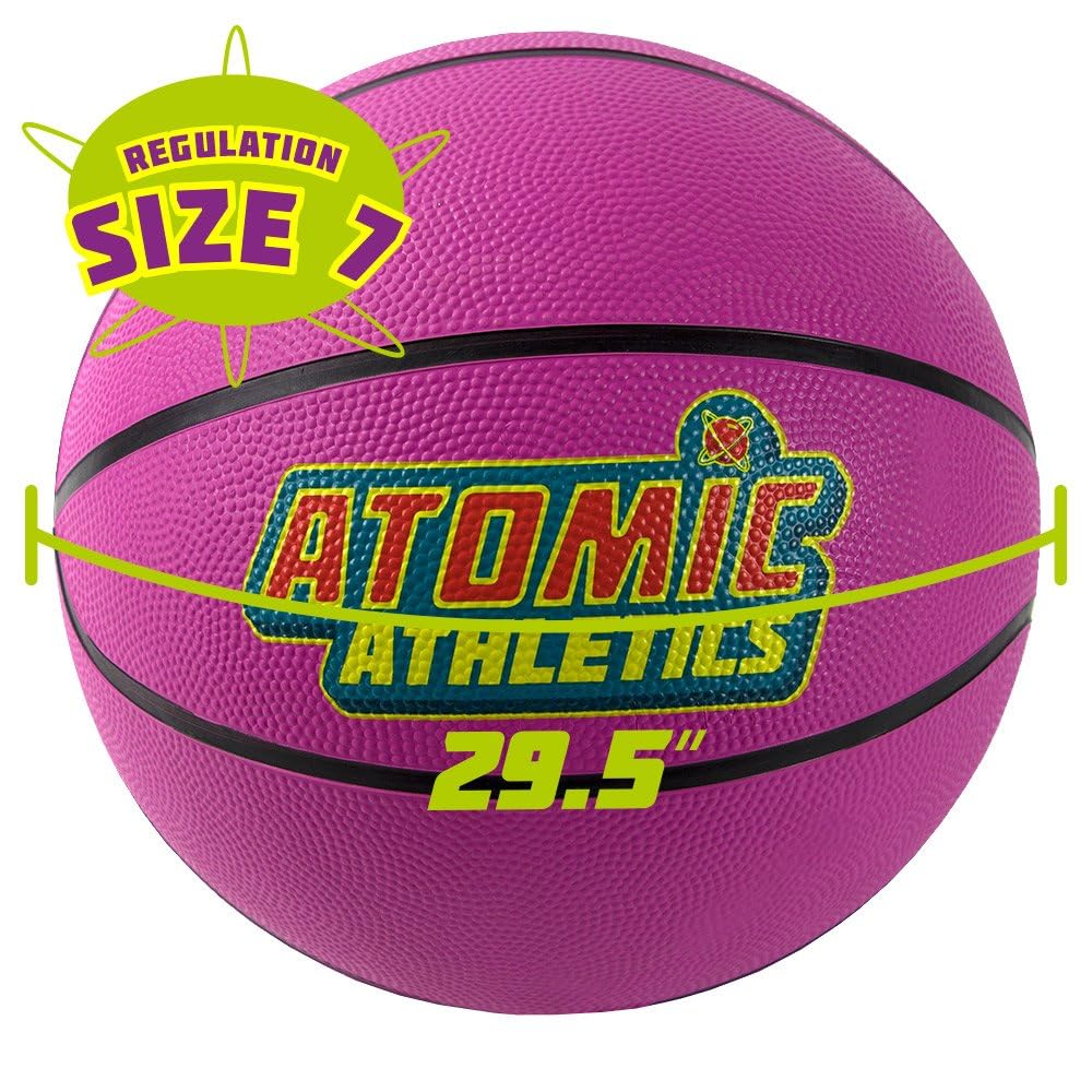 K-Roo Sports Atomic Athletics Neon Rubber Playground Balls - 6 Pack of Youth Size, includes Pump & Storage Bag - Basketball