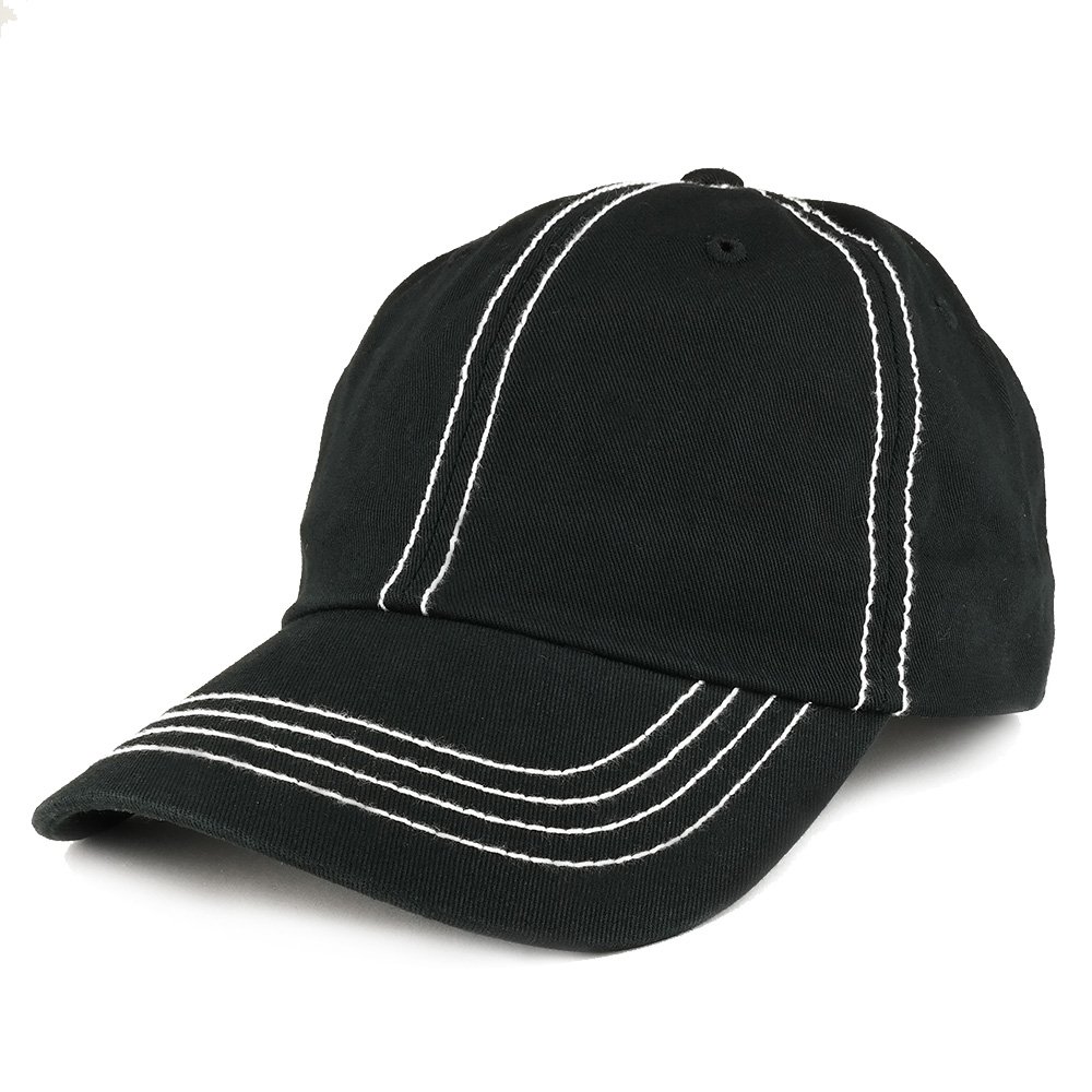 Armycrew Plain Contrast Stitch Low Profile Washed Cotton Baseball Hat - Black