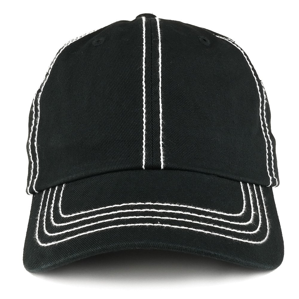 Armycrew Plain Contrast Stitch Low Profile Washed Cotton Baseball Hat - Black