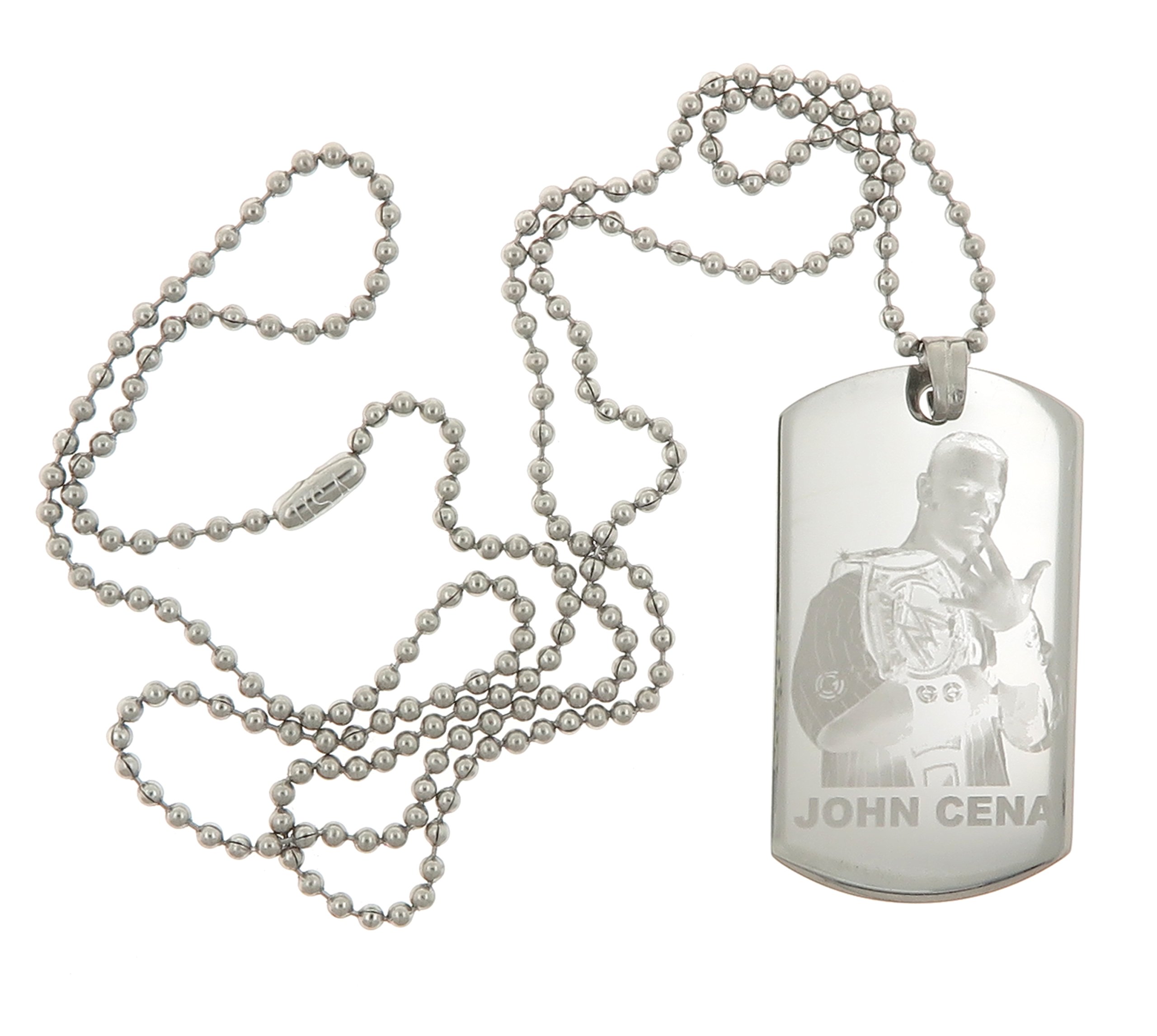 Yippo Accessories John Cena Engraved Mirror Polished Stainless Steel Dog Tag Pendant Necklace