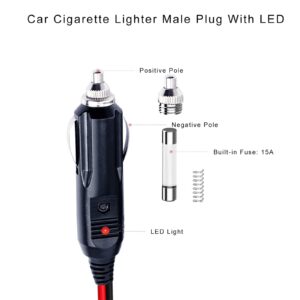 Cigarette Lighter Extension Cord Plug 13FT - 14AWG Car Charger Cable 12-24v Male Plug to Female Socket 15A Power Adapter with LED Lights for Air Compressor Tire Pump Cooler Fridge