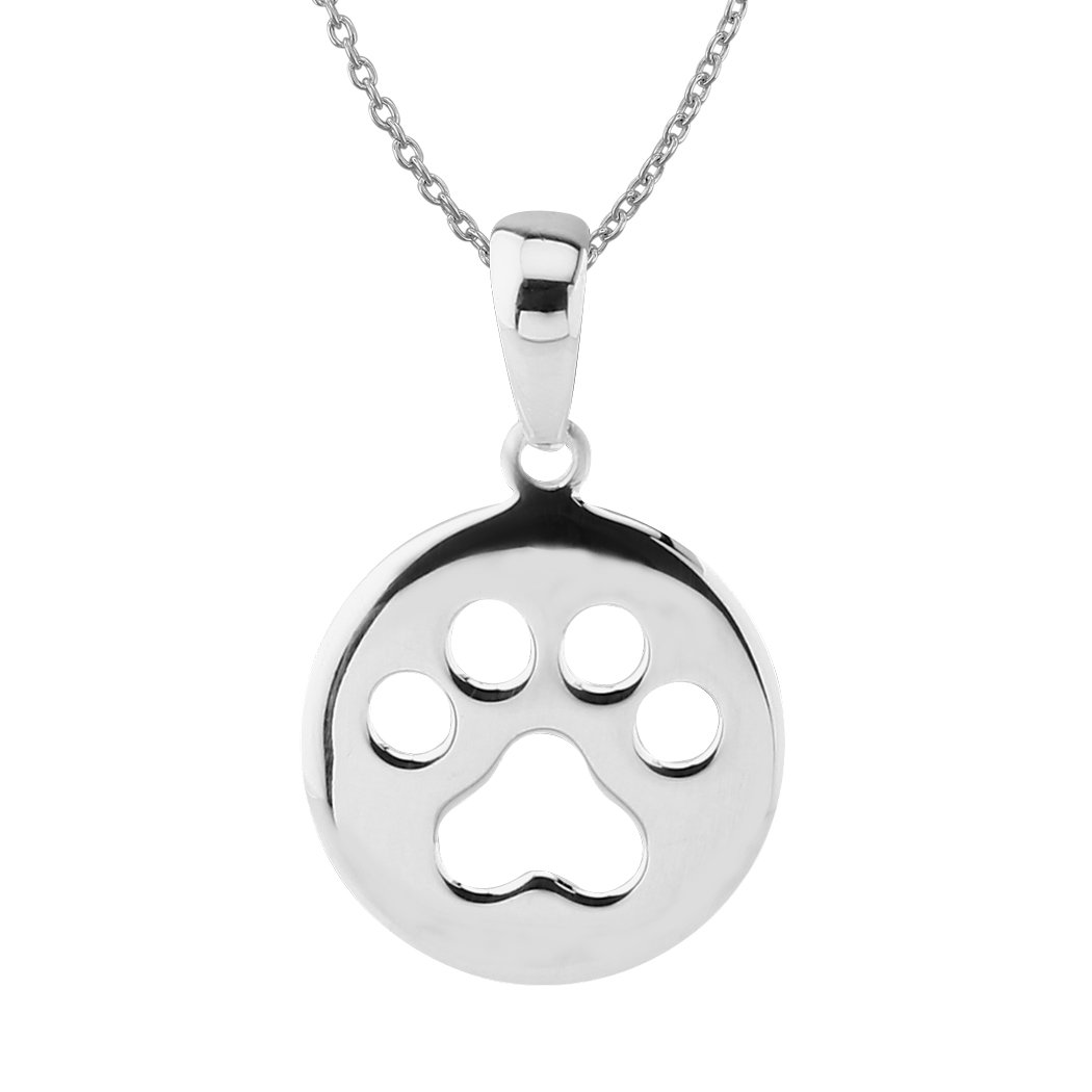 Hawaiian Silver Jewelry Dog Paw Print Pendant Necklace – 18-inch Sterling Silver Paw Print Necklace – Italian Made Sterling Silver Chain – Dainty and Cute Silver Necklace