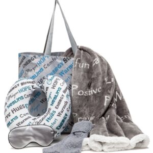 Chanasya Premium Care Gift Package - Throw Blanket, Neck Pillow, Eye Mask, Tote Bag, Socks - 50” x 65” - 5-Piece Set, Gray