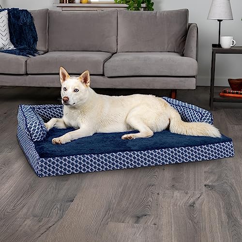 Furhaven Orthopedic Dog Bed for Large Dogs w/ Removable Bolsters & Washable Cover, For Dogs Up to 95 lbs - Plush & Woven Decor Comfy Couch Sofa - Diamond Blue, Jumbo/XL