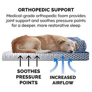 Furhaven Orthopedic Dog Bed for Large Dogs w/ Removable Bolsters & Washable Cover, For Dogs Up to 95 lbs - Plush & Woven Decor Comfy Couch Sofa - Diamond Blue, Jumbo/XL