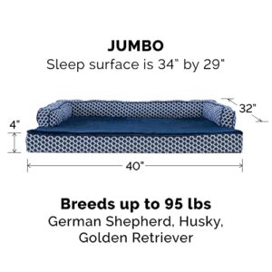 Furhaven Orthopedic Dog Bed for Large Dogs w/ Removable Bolsters & Washable Cover, For Dogs Up to 95 lbs - Plush & Woven Decor Comfy Couch Sofa - Diamond Blue, Jumbo/XL