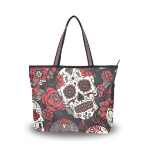 womens skull tote bag top handle ladies halloween handbag sugar skull purses and handbags