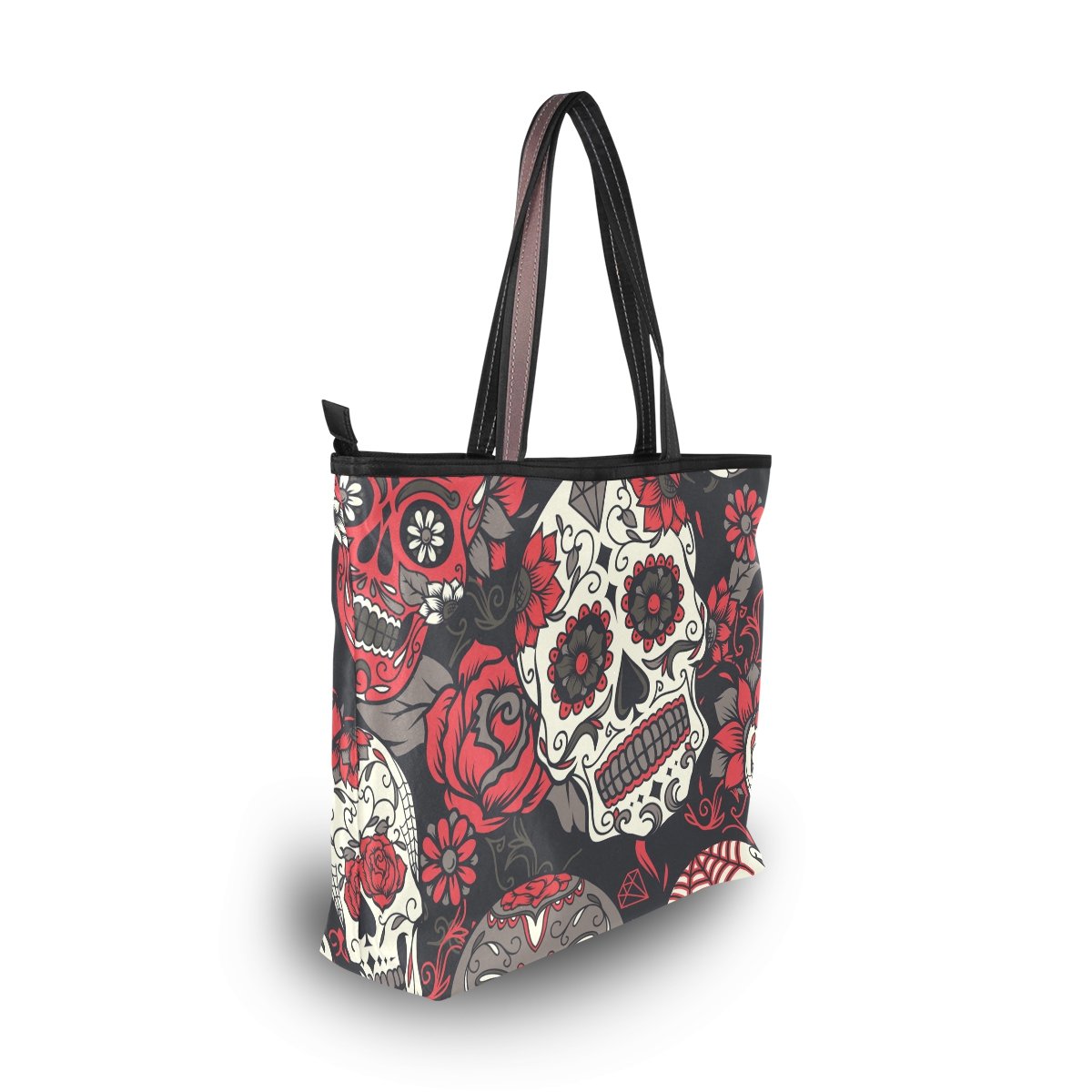 Womens Skull Tote Bag Top Handle Ladies Halloween Handbag Sugar Skull Purses and Handbags