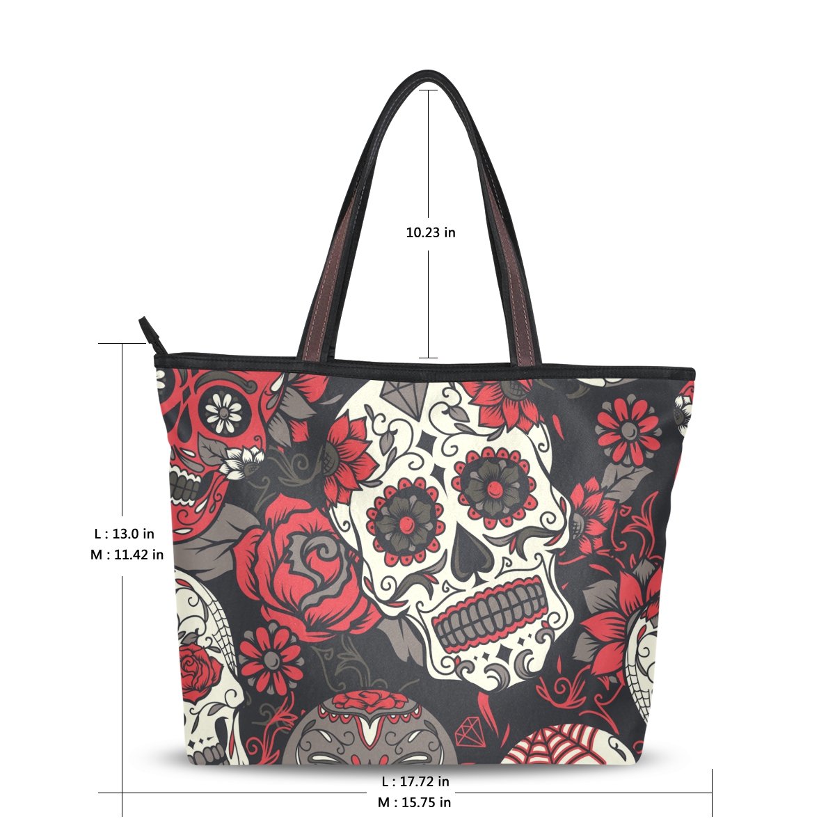 Womens Skull Tote Bag Top Handle Ladies Halloween Handbag Sugar Skull Purses and Handbags