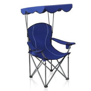 alpha camp camp chairs with shade canopy chair folding camping recliner support 350 lbs - navy blue