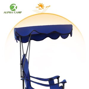 ALPHA CAMP Camp Chairs with Shade Canopy Chair Folding Camping Recliner Support 350 LBS - Navy Blue