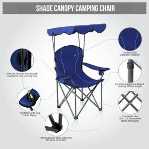 ALPHA CAMP Camp Chairs with Shade Canopy Chair Folding Camping Recliner Support 350 LBS - Navy Blue