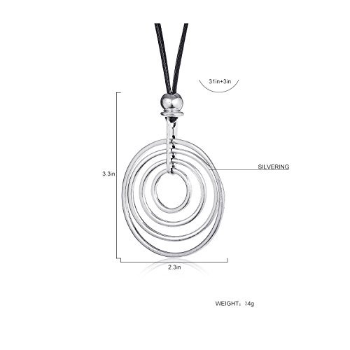 welbijoux Necklaces for Women Long Statement Silver Pendant Necklace with Leather Rope