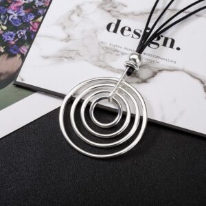 welbijoux Necklaces for Women Long Statement Silver Pendant Necklace with Leather Rope