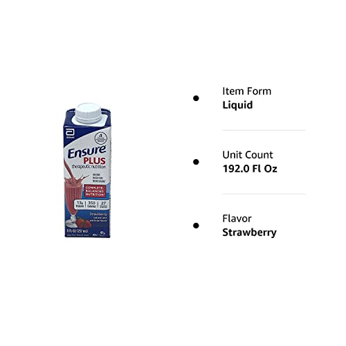 Ensure Plus Strawberry Therapeutic Nutrition, 8 Ounce Recloseable Carton, Abbott 64907 - Case Of 24