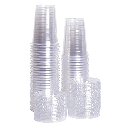 Comfy Package [10 oz. - 100 Count Clear Plastic Cups With Lids, Disposable Coffee Cups with Flat Lids - Ideal for Cold Beverages, Smoothies, and To-Go Drinks