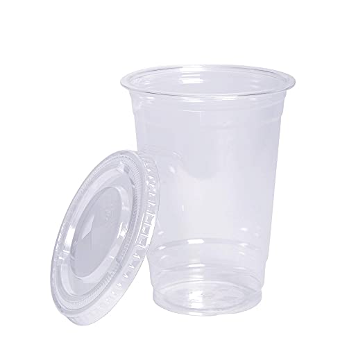 Comfy Package [10 oz. - 100 Count Clear Plastic Cups With Lids, Disposable Coffee Cups with Flat Lids - Ideal for Cold Beverages, Smoothies, and To-Go Drinks