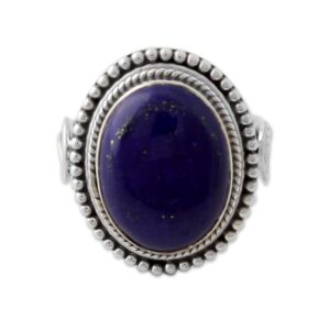 novica artisan handmade lapis lazuli cocktail ring sterling silver with from india blue single stone snorkel riverside birthstone [crownbezel 0.9 in l x 0.7 in w x 0.2 in h band width 2 mm w] '