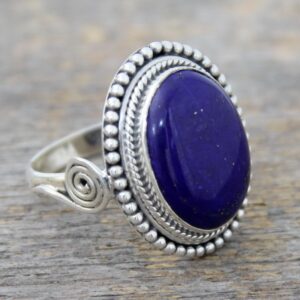 NOVICA Artisan Handmade Lapis Lazuli Cocktail Ring Sterling Silver with from India Blue Single Stone Snorkel Riverside Birthstone [crownbezel 0.9 in L x 0.7 in W x 0.2 in H Band Width 2 mm W] '