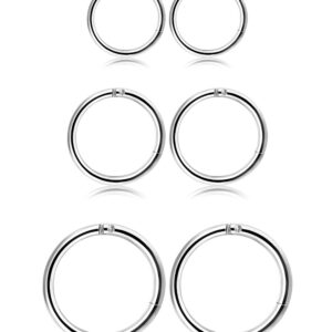 THUNARAZ 3 Pair Stainless Steel 16G Sleeper Earrings Septum Clicker Lip Nose Ring Body Piercing Silver-tone