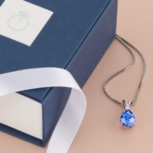 PEORA 14K White Gold Genuine Tanzanite and Diamond Teardrop Pendant for Women, 2.30 Carats total Pear Shape 10x7mm, AAA Grade