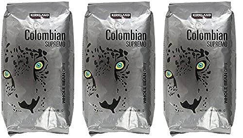 Kirkland Signature Colombian Supremo Whole Bean Coffee, 3 Pound (3 Pack)