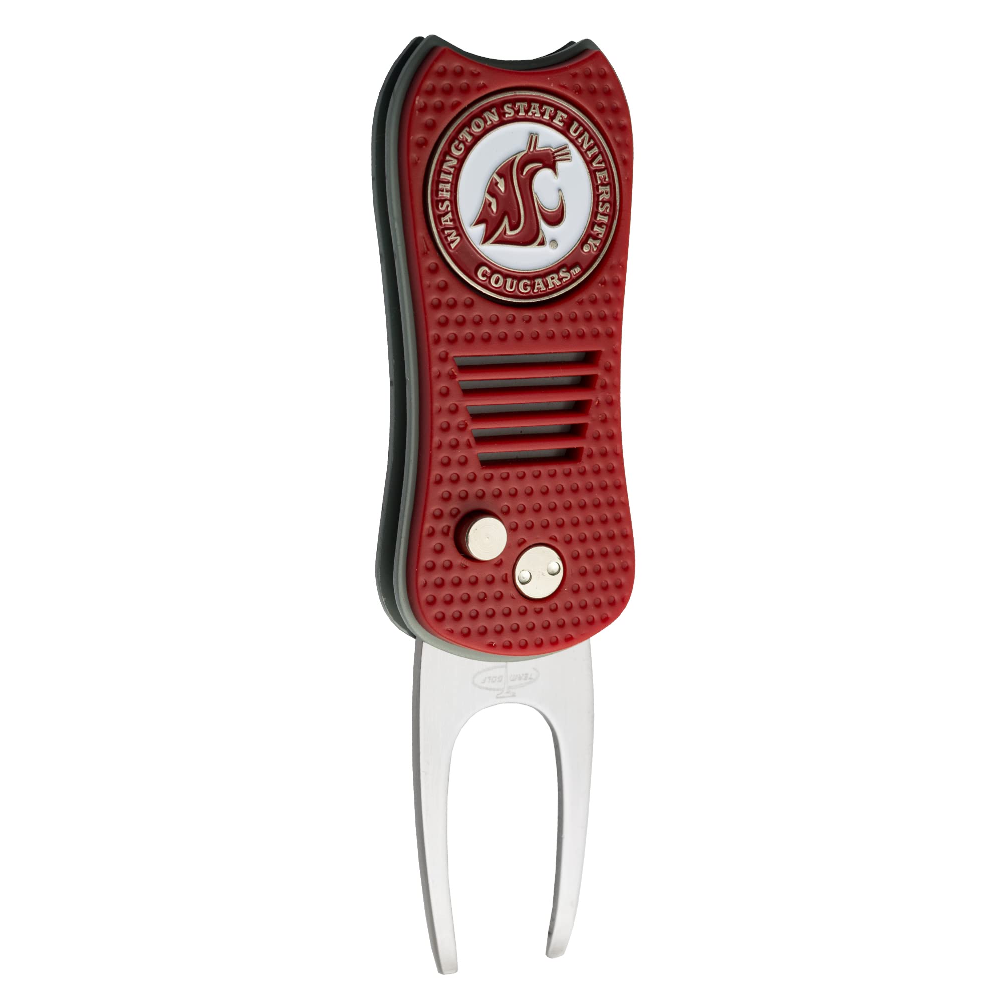 Team Golf NCAA Washington State Cougars Retractable Divot Tool with Double-Sided Magnetic Ball Marker, Features Patented Single Prong Design, Causes Less Damage to Greens