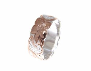 arthur's jewelry 925 sterling silver hawaiian queen scroll pink rose gold plated 2 tone cut out edge ring size 5.5