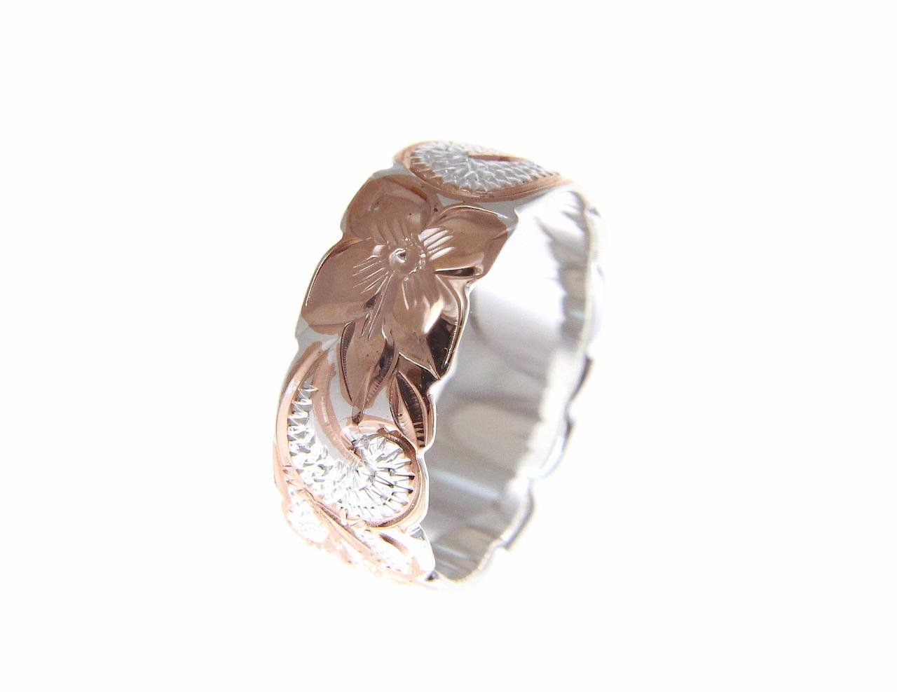 Arthur's Jewelry 925 Sterling silver Hawaiian queen scroll pink rose gold plated 2 tone cut out edge ring size 5.5