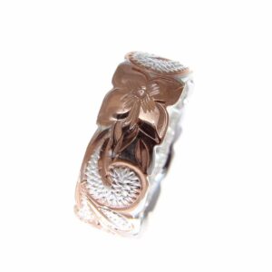 Arthur's Jewelry 925 Sterling silver Hawaiian queen scroll pink rose gold plated 2 tone cut out edge ring size 5.5