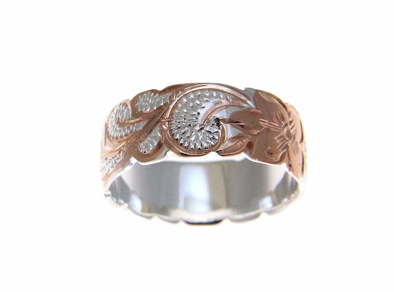 Arthur's Jewelry 925 Sterling silver Hawaiian queen scroll pink rose gold plated 2 tone cut out edge ring size 5.5